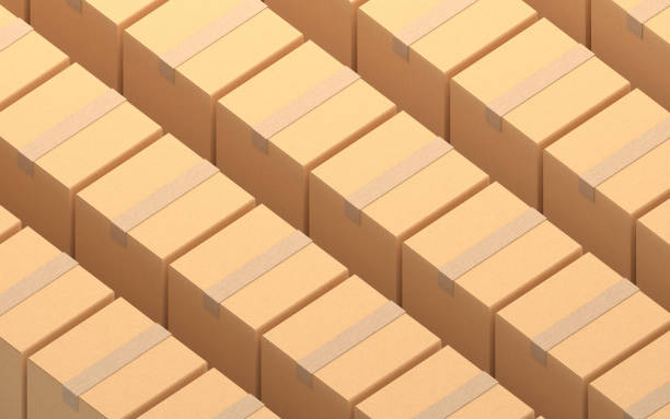 istock Cartons stacked together, factory warehouse, 3d rendering 1333720124