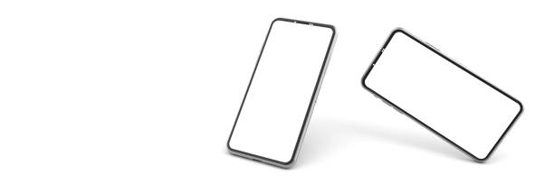 istock 3D rendering of mockups Smartphone white screen on white floor, Mobile phone mockup tilted to the ground. Smartphone white screen can be used for commercial advertising, Isolated on white background. 1333720634