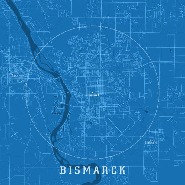 illustrazioni stock, clip art, cartoni animati e icone di tendenza di bismarck nd city vector road map blue text - nebraska lincoln nebraska map physical geography