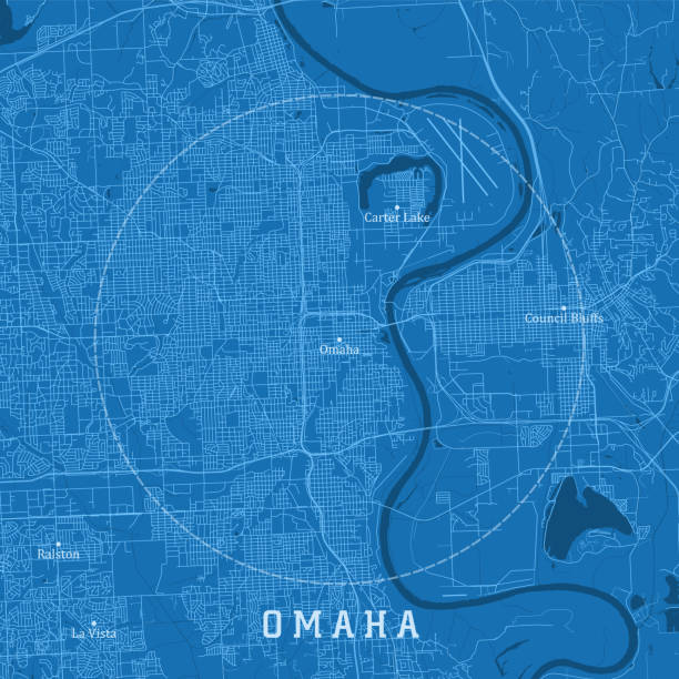 Omaha NE City Vector Road Map Blue Text vector art illustration