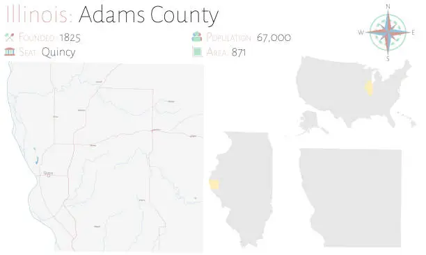 Vector illustration of Map of Adams County in Illinois