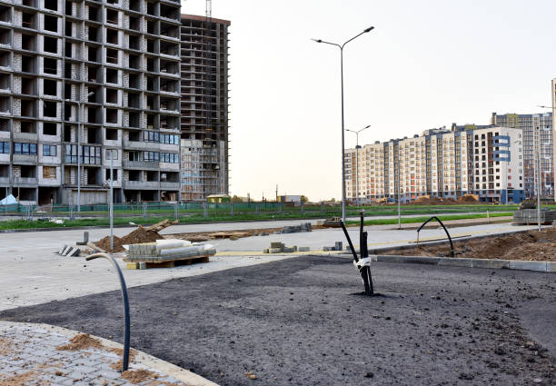 istock Laying wires and communications for a residential building at a construction site 1333729628