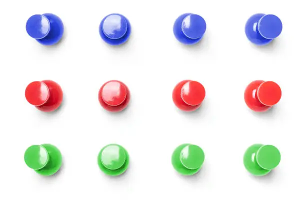 Photo of Push pin from different perspectives on a white background