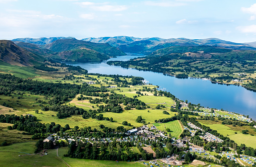 Aerial view (not drone) of Ullswater and surrounding mountains