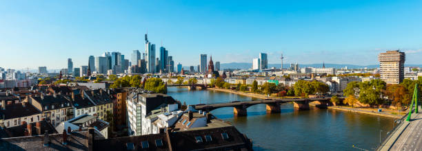 Panoramic View of the Frankfurt City Skyline and Main River, Germany stock photo