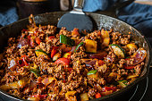 Pan fried ground beef with vegetables