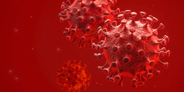 istock Coronavirus COVID-19 on red background, 3d rendering stock photo 1333744763