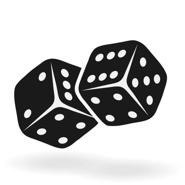 würfel, schwarze würfel mit schatten auf weißem hintergrund. vektor, cartoon-illustration. vektor. - dice cube number 6 luck stock-grafiken, -clipart, -cartoons und -symbole