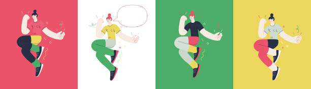 istock Happiness - happy people jumping in the air cheerfully 1333751216