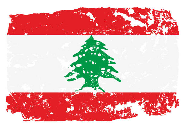 grunge bergaya bendera lebanon - bendera lebanon ilustrasi stok
