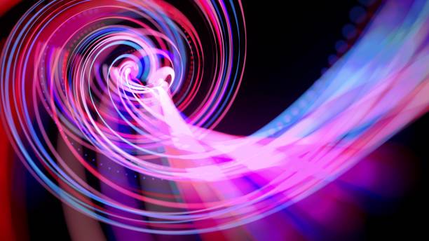 istock Abstract background with light trails, stream of red blue neon lines in space form spiral shapes. Modern trendy motion design background. Light flow bg. 3d render 1333753869