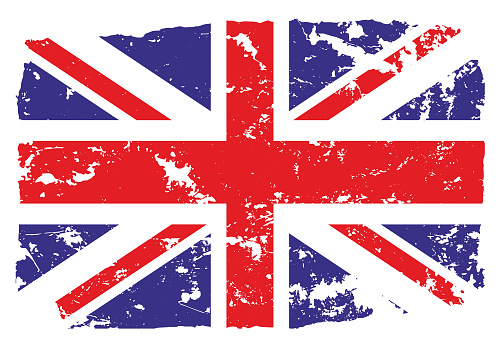 Grunge styled flag of United Kingdom. Work is done so that there is a file with the original flag and a layer with a grunge effect on top of it
