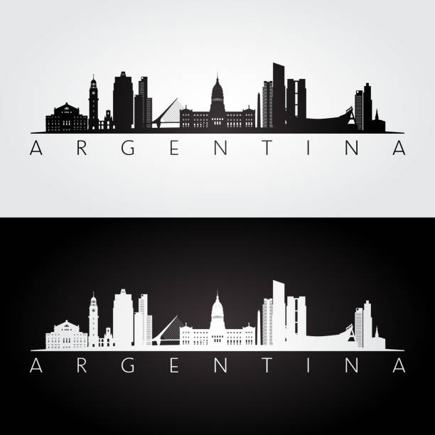 illustrations, cliparts, dessins animés et icônes de argentine horizon et monuments silhouette, design noir et blanc, illustration vectorielle. - argentina