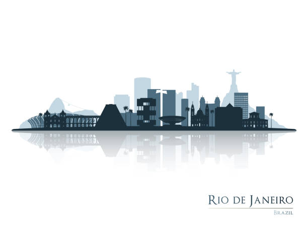 rio de janeiro skyline silhouette mit reflexion. landschaft rio de janeiro, brasilien. vektorillustration. - rio de janeiro brazil landscape south america stock-grafiken, -clipart, -cartoons und -symbole