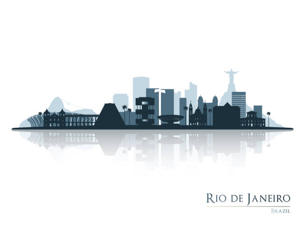 Rio de Janeiro skyline silhouette with reflection. Landscape Rio de Janeiro, Brazil. Vector illustration. Rio de Janeiro skyline silhouette with reflection. Landscape Rio de Janeiro, Brazil. Vector illustration. rio de janeiro stock illustrations