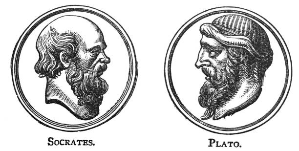 Antique illustration - World History - portraits of Socrates and Plato vector art illustration