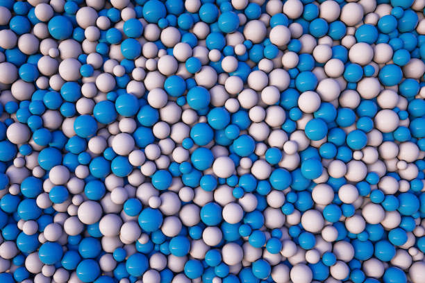 istock 3d render of abstract art 3d background based on white and light blue round circle small and big glass balls or spheres. 1333761359
