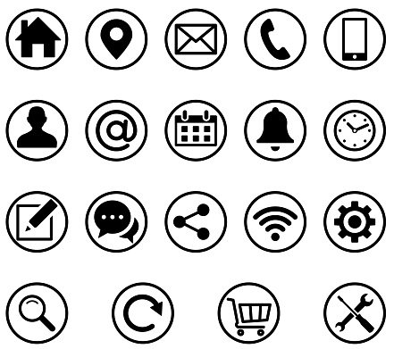 Office Wep Page Design Icons With Circle Shape. Business Symbol in Vector.