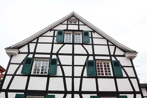 Zulawki, Zulawy, Poland - 15 June 2019: Traditional buildings of peasant architecture in Zulawy Wislane. Spring season. Sunny day.