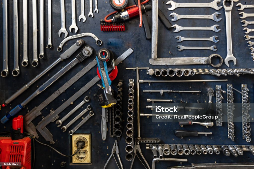 Photo Of A Mechanic Tools In Workshop Stock Photo - Download Image