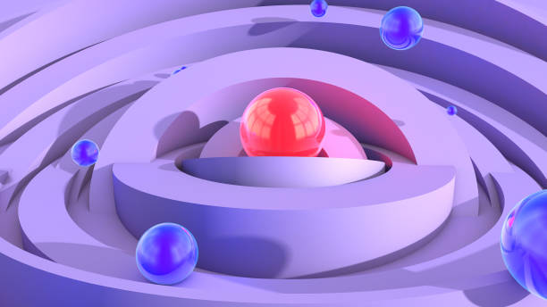 istock Abstract architecture background with soft ulraviolet arc shapes and shiny red core sphere with light 1333766495