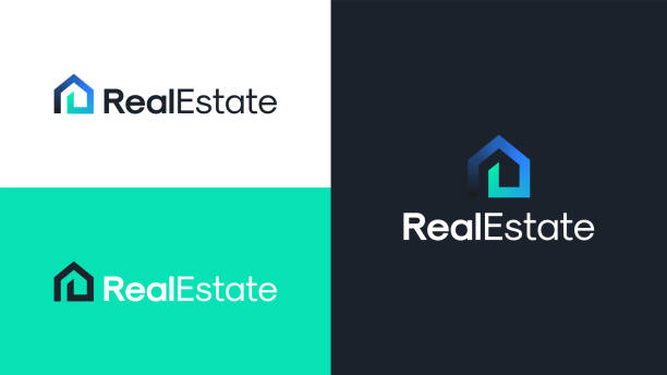 ilustraciones, imágenes clip art, dibujos animados e iconos de stock de vector de plantilla de logotipo de bienes raíces - agente inmobiliario