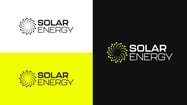 Solar Energy Logo Design Vector. Abstract Logo Concept Template for Solar Energy Power Company with Abstract Sun Icon. electric logo stock illustrations
