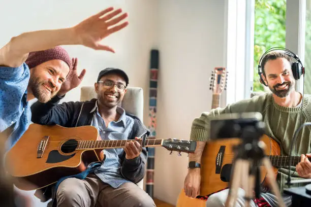 Photo of Music band having virtual concert on video call