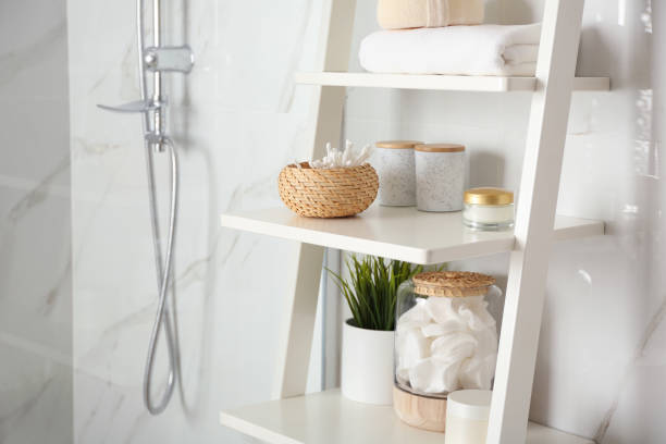 istock Shelving unit with toiletries in bathroom interior 1333767833