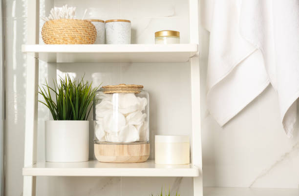 istock Shelving unit with toiletries in bathroom interior 1333767874