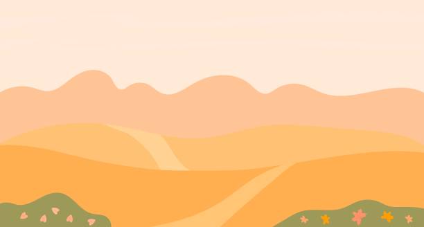 ilustrações de stock, clip art, desenhos animados e ícones de autumn landscape with fields. vector illustration. - high desert