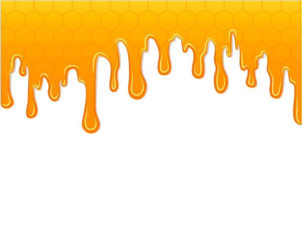 매끄럽게 흐르는 신선한 꿀의 벌집으로 구성된 플랫 스타일의 벡터 배경. - honey hexagon honeycomb spring stock illustrations