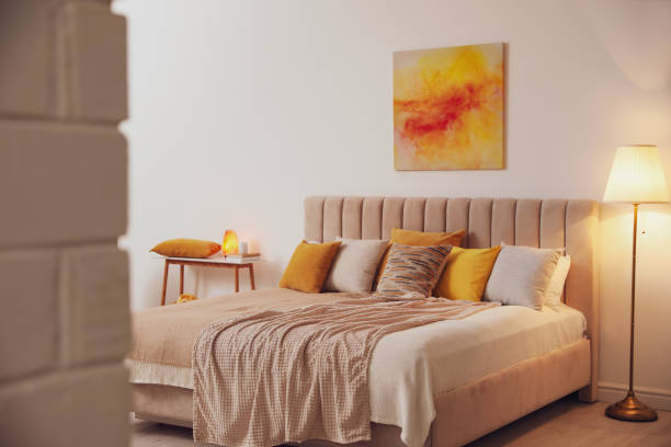 istock Stylish interior of contemporary room with comfortable bed 1333768059