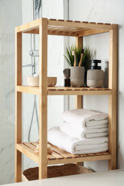 istock Shelving unit with toiletries in bathroom interior 1333768166