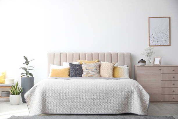 istock Stylish interior of contemporary room with comfortable bed 1333768189