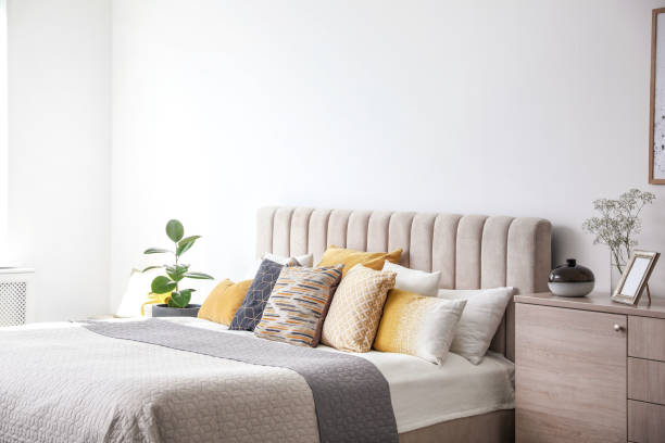istock Stylish interior of contemporary room with comfortable bed 1333768205