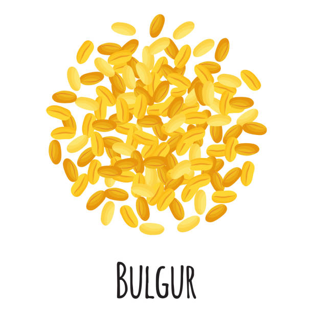 Bulgur for template farmer market design, label and packing. Natural energy protein organic super food. Bulgur for template farmer market design, label and packing. Natural energy protein organic super food. Vector cartoon isolated illustration. bulgur wheat stock illustrations