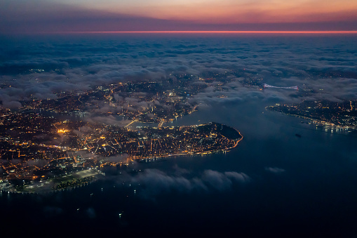 Night view of Istanbul from plane