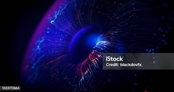Digital Eye Wave Lines Stock Background Stock Photo - Download Image Now - Technology, Eye, Artificial Intelligence