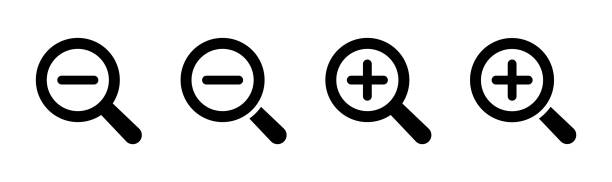 Zoom icons for Zoom in and zoom out. Magnifying glass icons with plus and minus symbols. Flat style vector UI icons, buttons or symbols.
