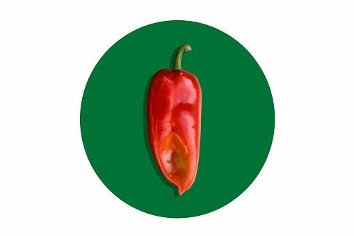 One red bell pepper on round green background