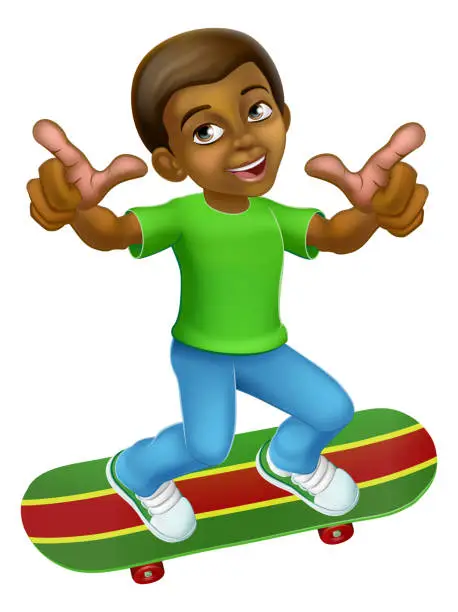 Vector illustration of Child Skateboarding Boy Kid Cartoon