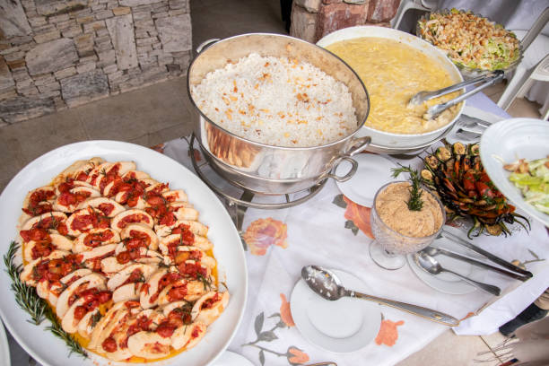 istock Dinner made in Brazil. Meat, rice, farofa, salad 1333777295