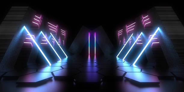 istock 3D abstract background with neon lights.  .space construction . .3d illustration 1333779160