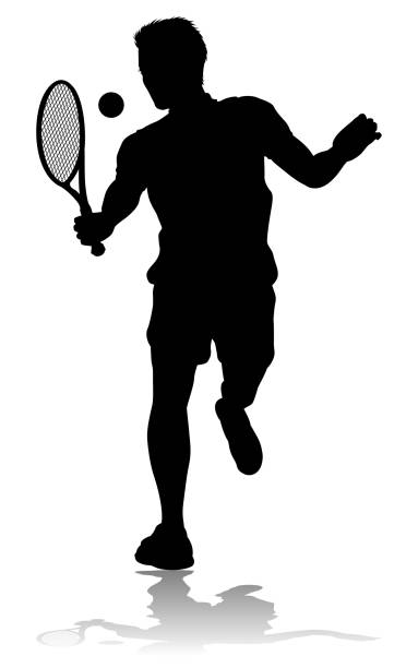 illustrations, cliparts, dessins animés et icônes de tennis silhouette sport player homme - tennis racket ball isolated