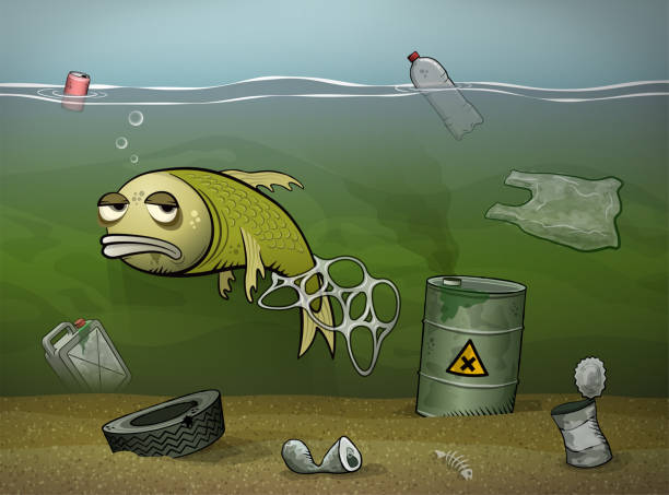 zanieczyszczenie wody - pollution sea toxic waste garbage stock illustrations
