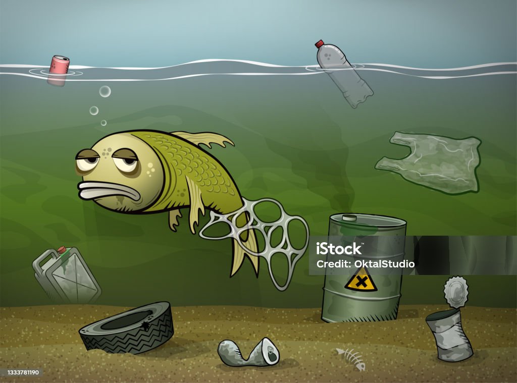 Fish Polution Drawing Water Pollution Stock Illustration - Download Image Now - Fish ...