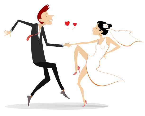 ilustraciones, imágenes clip art, dibujos animados e iconos de stock de ilustración de pareja de bodas casadas bailando - love romance cartoon heterosexual couple