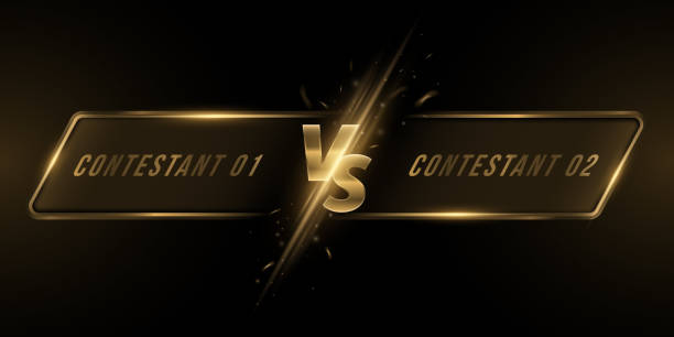 Versus screen with frame. Golden letters VS with fire flash for sport games, tournament, cybersport, martial arts, fight battles. Game concept. Vector illustration Versus screen with frame. Golden letters VS with fire flash for sport games, tournament, cybersport, martial arts, fight battles. Game concept. Vector illustration. EPS 10 combat sport stock illustrations