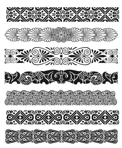 Vector illustration of Set of vector arabic decor borders silhouette